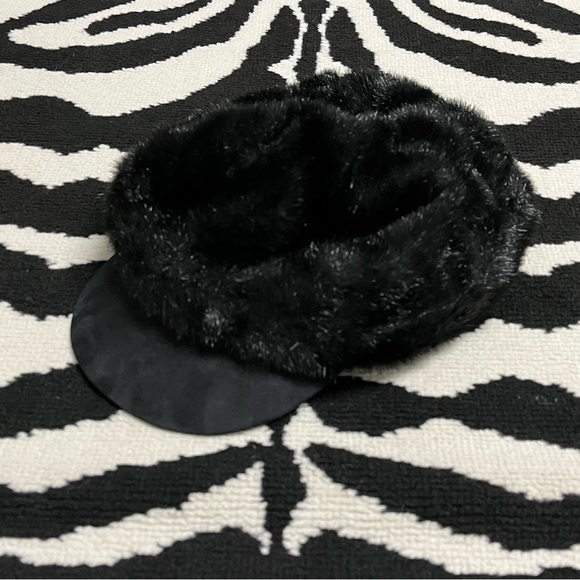 Vintage Angora Black Newsboy Cabbie Hat Cap Y2K - Picture 5 of 10